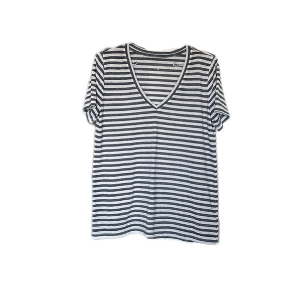 Lucky Brand Blue Striped V Neck Tee Women’s Medium - Picture 1 of 8